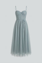Elegant gray-blue Lumina Wear Serena A-line midi dress with a comfortable fit, featuring a stylish midi dress design.