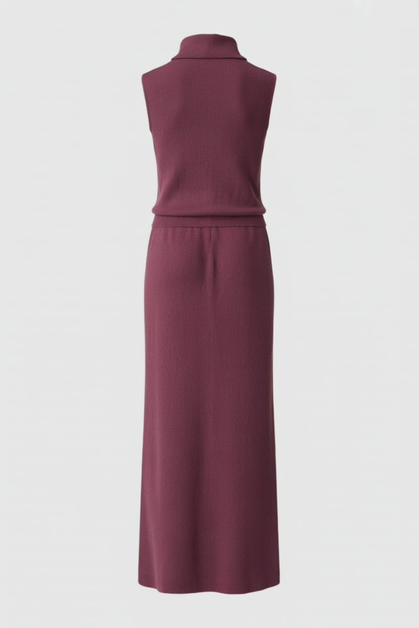 Lumina Wear Serena elegant knit skirt and top set showing a flattering silhouette, perfect for stylish two-piece dress outfits.