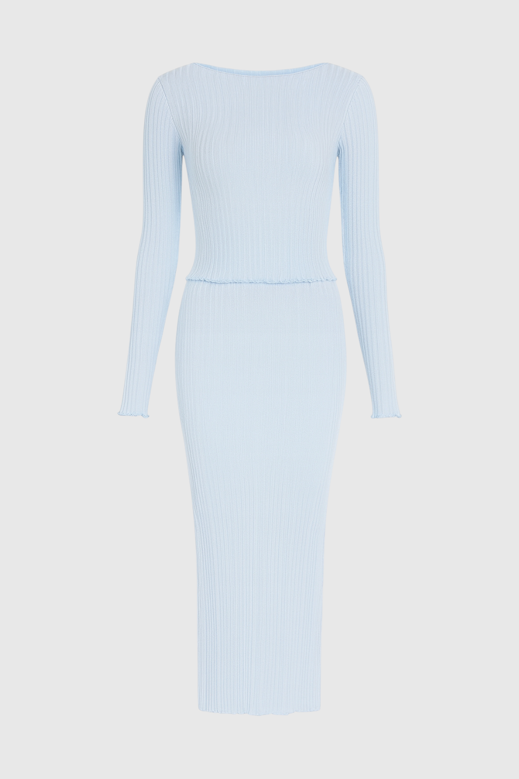Elegant light blue maxi skirt set by Lumina Wear, featuring a sophisticated fit and stylish design for a chic look.