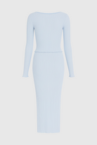 Elegant light blue maxi skirt set by Lumina Wear featuring a sophisticated fit, perfect for stylish daytime or evening wear.