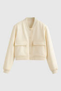Elegant milk white bomber jacket by Lumina Wear, featuring a timeless design and sleek fit, perfect for casual and stylish looks.