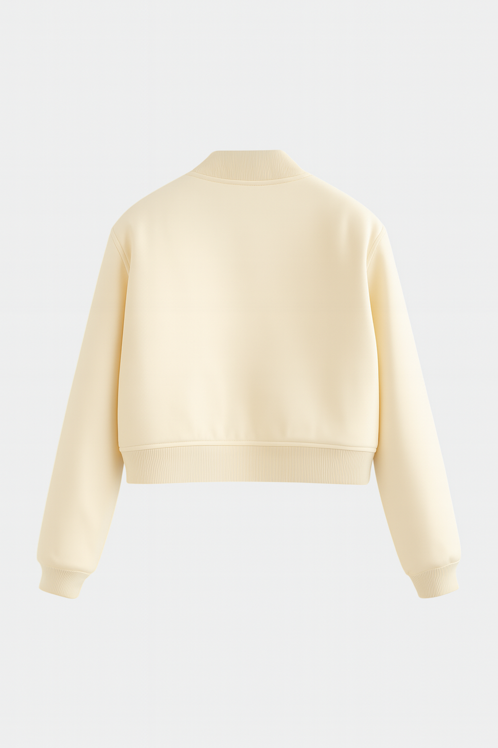 Milk white Serena bomber jacket by Lumina Wear, featuring an elegant, timeless design with a sleek, stylish silhouette.