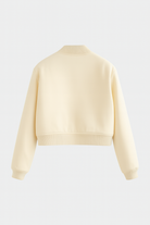 Milk white Serena bomber jacket by Lumina Wear, featuring an elegant, timeless design with a sleek, stylish silhouette.