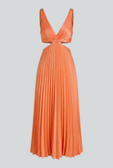 Orange Serena Pleated Midi Dress by Lumina Wear, featuring a flattering fit and elegant design for women.