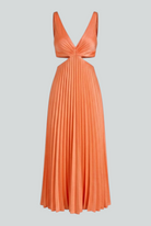 Orange Serena pleated midi dress by Lumina Wear, featuring a flattering fit and elegant design for women's dresses.
