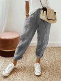 Blue Serena Lumina Wear striped casual lounge pants with elastic waist, relaxed fit, perfect for comfortable everyday wear.