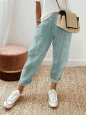 Blue striped casual lounge pants by Lumina Wear with elastic waist, designed for comfort and relaxed style.