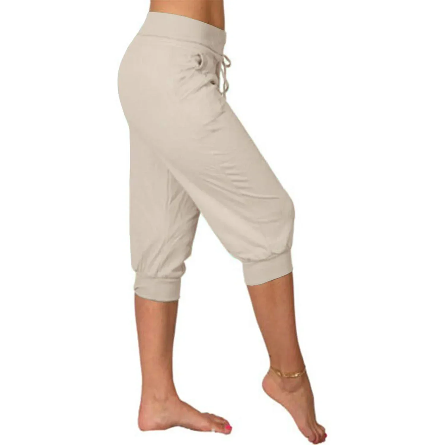 Lumina Wear Serena grey Capri trousers with elastic waistband, casual and stylish for comfortable everyday wear.