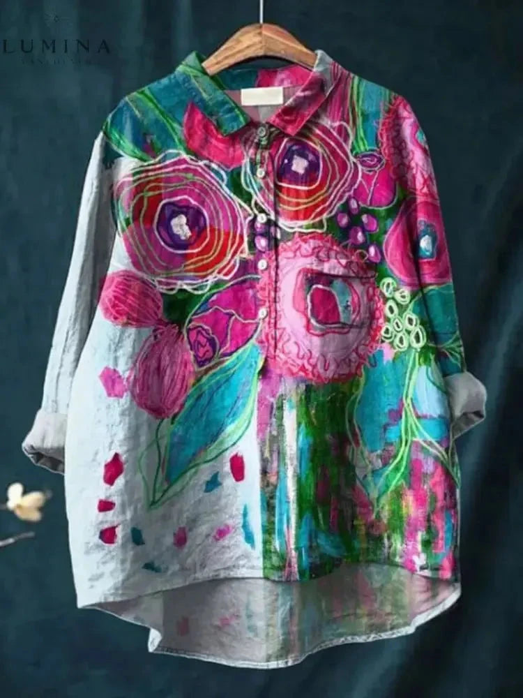 Multicolor Serenity Hippie Art T-shirt by Lumina Vancouver, featuring vibrant bohemian design on soft cotton fabric.