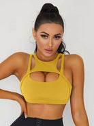 White Lumina Vancouver sexy cutout sports bra with stylish design and supportive fit, ideal for activewear and workouts.