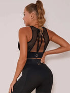 Black Lumina Vancouver high-impact sports bra with sexy hollow-out design, ideal for intense workouts and active wear.