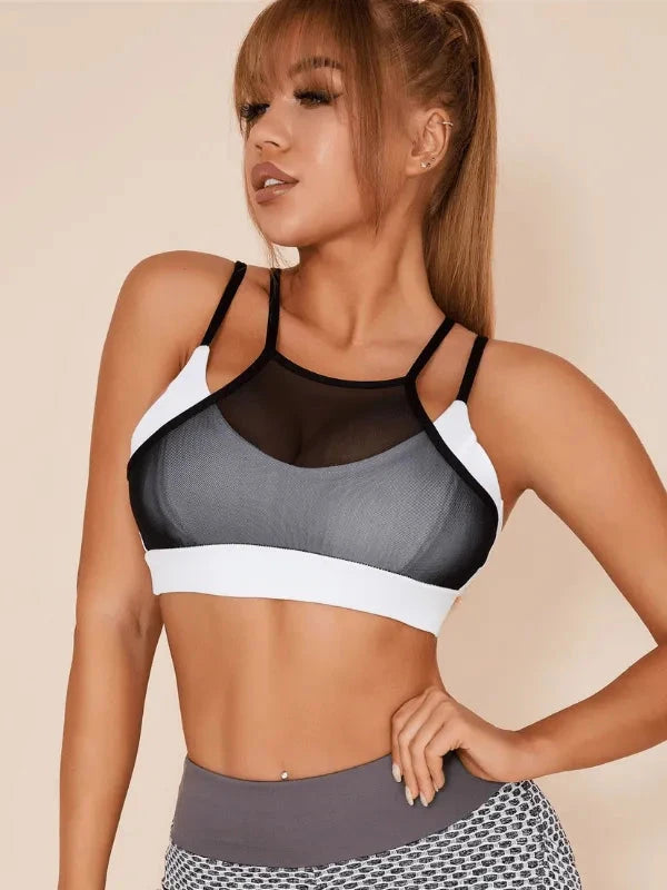 White Lumina Vancouver mesh sports bra with a sexy beauty back design, ideal for active wear and stylish workout outfits.