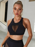Black Lumina Vancouver patchwork sports bra with stylish design, perfect for active wear and workout sessions.