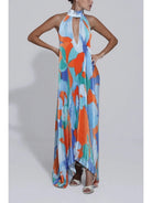 Multicolor Shalia halter pleated maxi dress by Lumina Vancouver, featuring a flowing silhouette and elegant design.