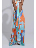 Multicolor Shalia Sultry Halter Pleated Maxi Dress by Lumina Vancouver, featuring flowing fabric and elegant design.