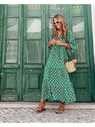 Green and white Sharon™ Spring Dress by Lumina Vancouver featuring a stylish, lightweight design perfect for warm weather.