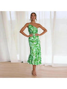 Lumina Vancouver Tiphaine floral patterned dress in orange with a stylish, flowy design and vibrant botanical print.