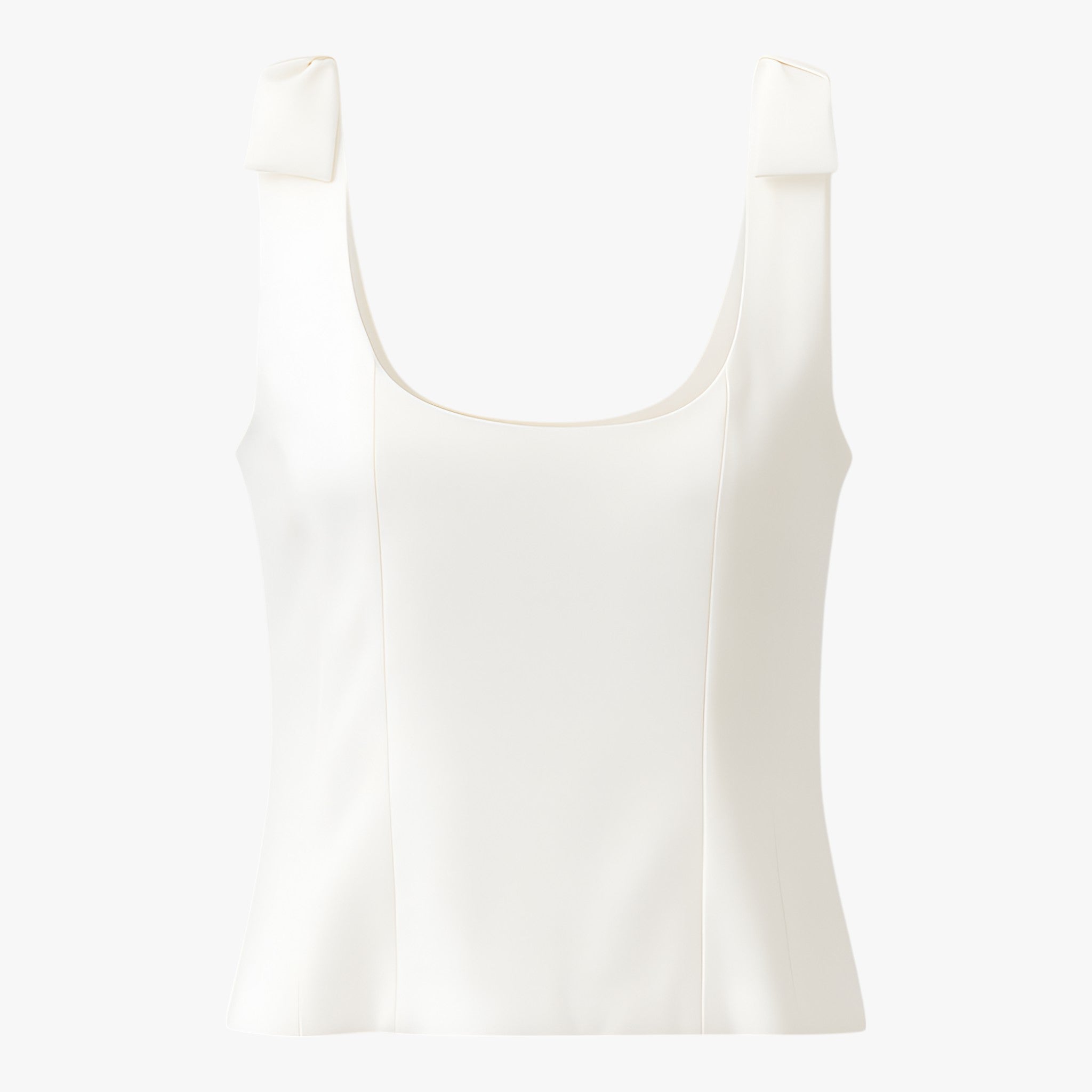 White Sophia bow-detail cami top with zipper closure by Lumina Wear, featuring a stylish design for women's tops.