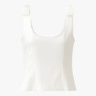 White Sophia bow-detail cami top with zipper closure by Lumina Wear, featuring a stylish design for women's tops.