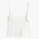 White Sophia Bow-Detail Cami Top with Zipper Closure by Lumina Wear, women's sleeveless top with bow accents and zip front.