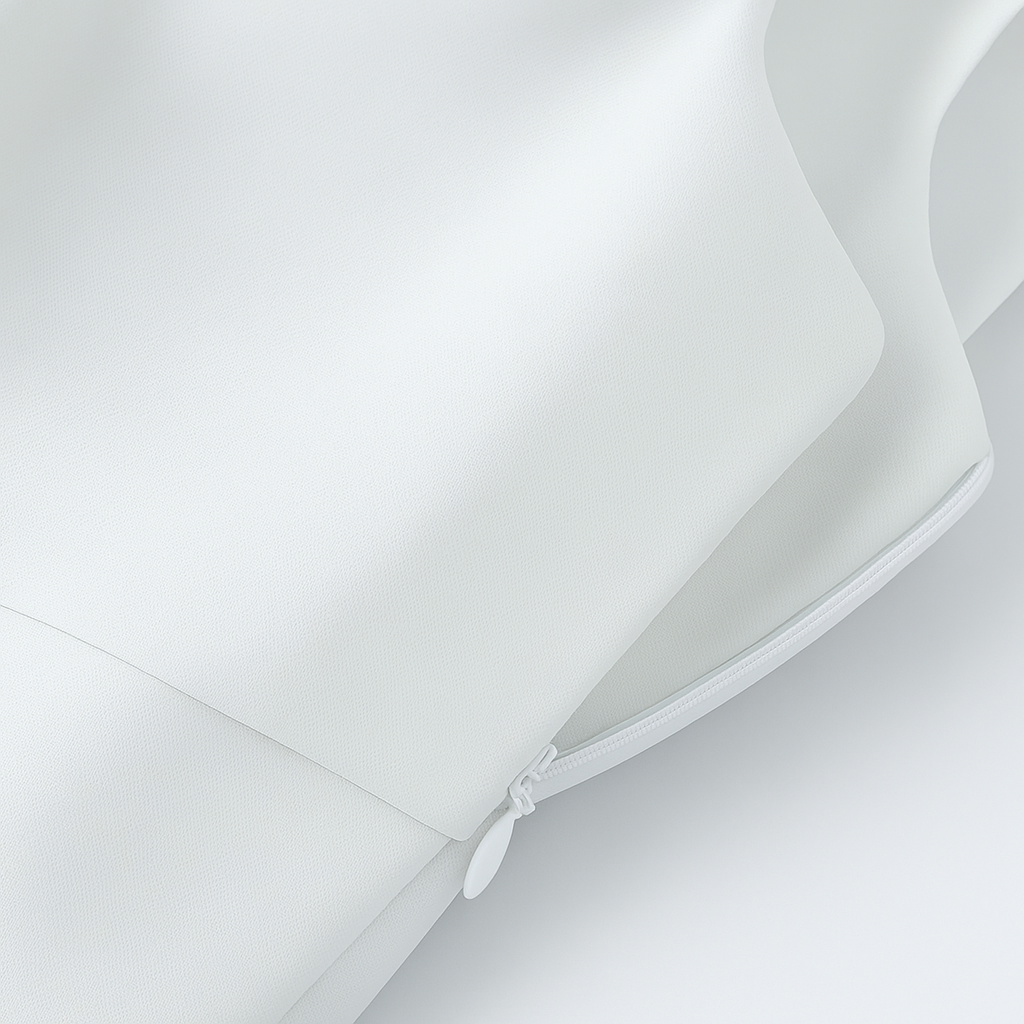 White Lumina Wear Sophia bow-detail cami top with zipper closure, women's sleeveless top, close-up of bow and zipper details.