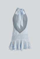 Lumina Wear Sophia chic blue mini dress featuring a flattering fit, perfect for casual occasions.