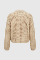 Lumina Wear Sophia women's beige knit cardigan with relaxed fit, cozy and stylish for casual wear.