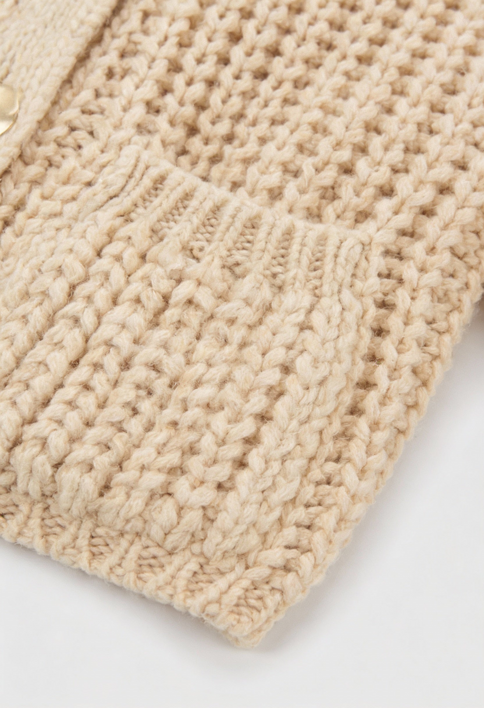 Sophia beige knit cardigan by Lumina Wear, relaxed fit women's cardigan with cozy, soft texture and long sleeves.