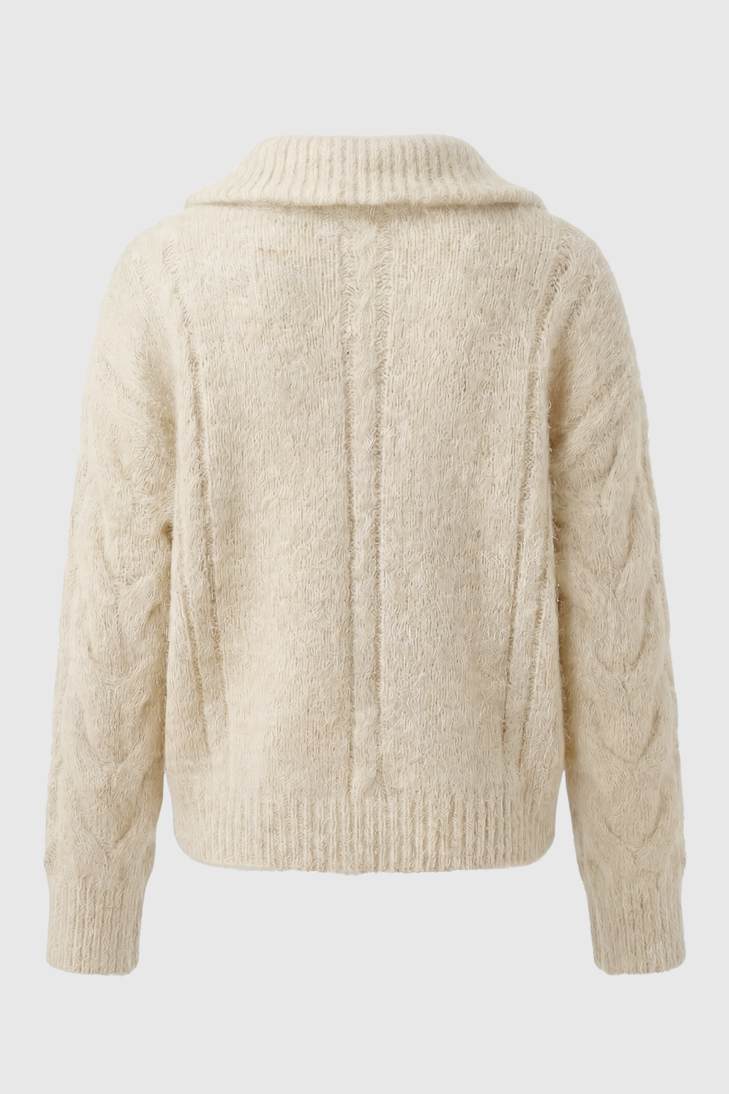 Lumina Wear Sophia beige long cardigan sweater with zipper detail, cozy and stylish for layered winter or fall outfits.