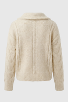 Lumina Wear Sophia beige long cardigan sweater with zipper detail, cozy and stylish for layered winter or fall outfits.