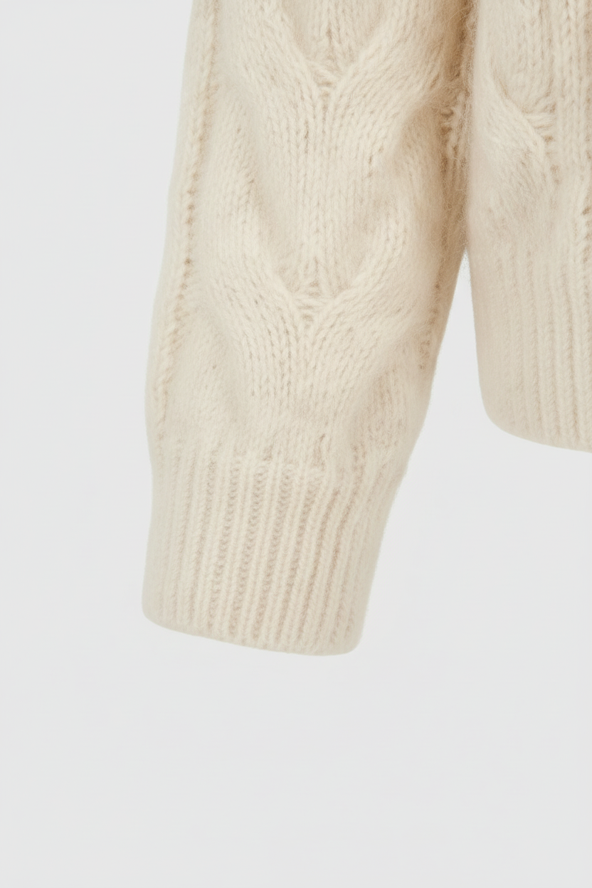 Lumina Wear Sophia beige long cardigan sweater with zipper detail, cozy knit, perfect for casual layering.