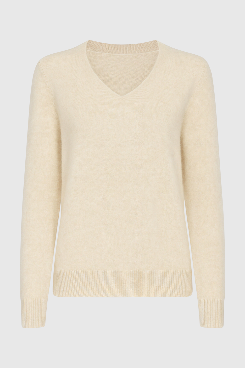 Lumina Wear Sophia beige V-neck women's sweater featuring a cozy fit, perfect for casual and comfortable styling.