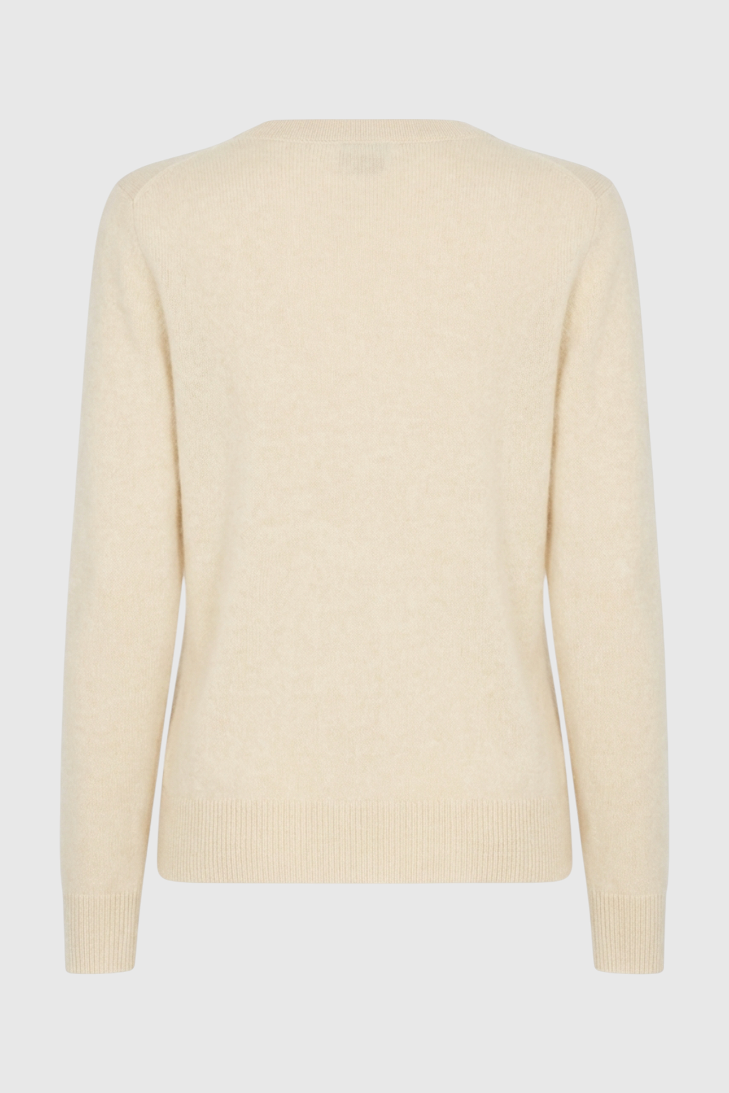 Beige V-neck women's sweater from Lumina Wear, featuring a cozy fit and flattering silhouette.