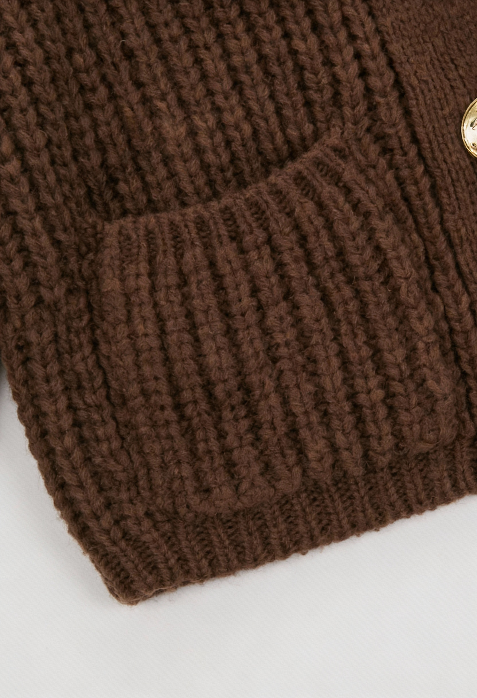 Sophia cozy brown knit cardigan by Lumina Wear featuring a relaxed fit, soft texture, and casual style, perfect for layering.