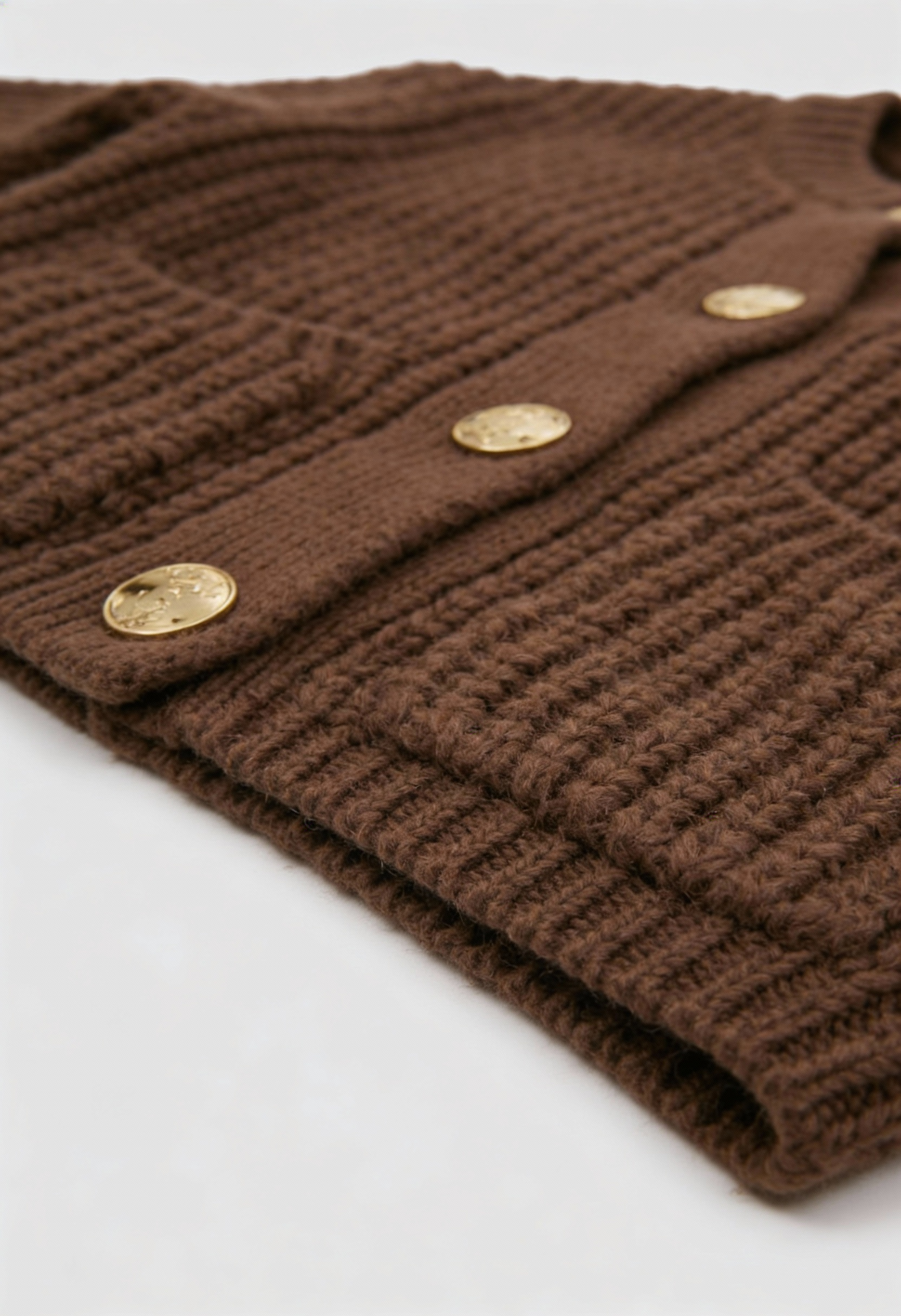 Sophia cozy brown knit cardigan from Lumina Wear, relaxed fit sweater with soft, textured knit fabric.
