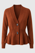 Sophia Lumina Wear cozy brown long cardigan with relaxed fit, featuring a soft knit texture and open front design.