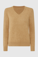 Lumina Wear Sophia cozy brown V-neck sweater with a flattering fit, featuring soft knit fabric and stylish design.