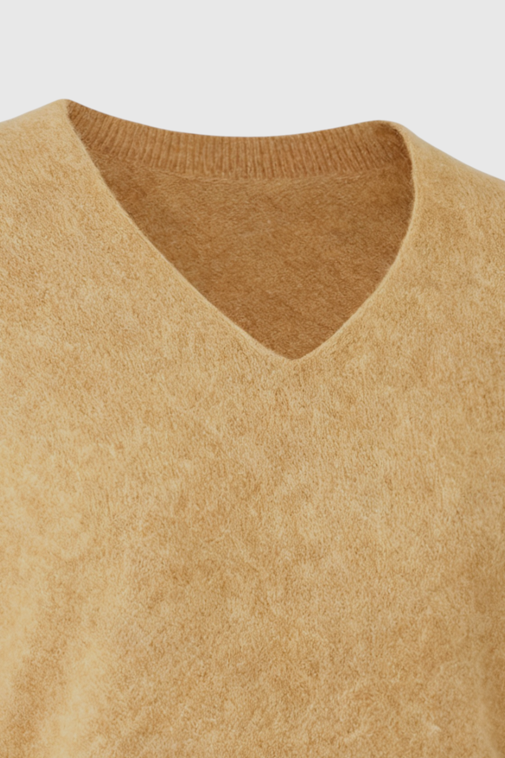 Lumina Wear Sophia cozy brown V-neck sweater with a flattering fit, shown in natural fabric and stylish design.