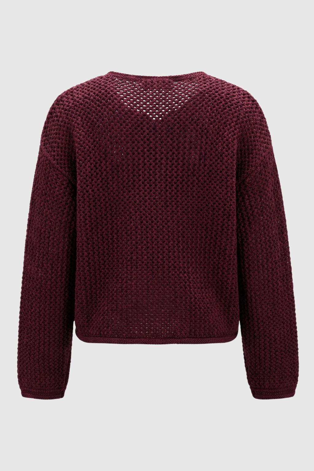 Sophia burgundy knit cardigan sweater for women with ribbed details from Lumina Wear, featuring a cozy, stylish design.