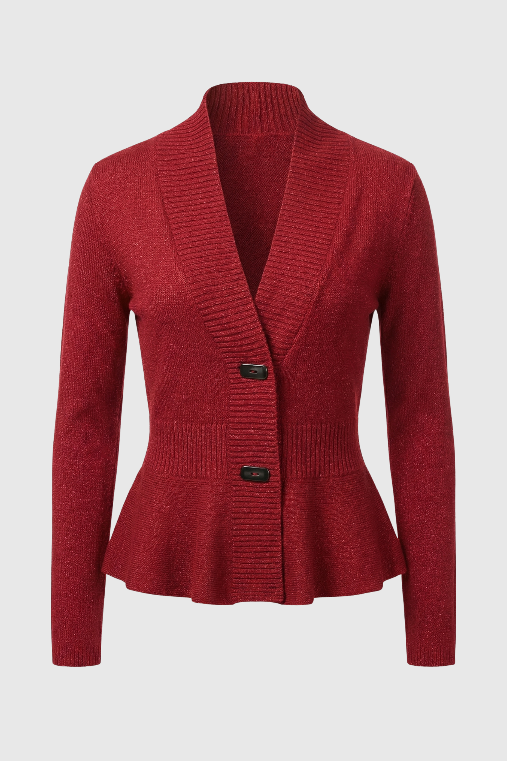 Sophia Lumina Burgundy long cardigan sweater with relaxed fit, soft knit fabric, and cozy style for casual wear.