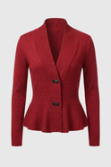 Sophia Burgundy Long Cardigan Sweater by Lumina Wear, relaxed fit, cozy knit, worn open with pockets and ribbed hem.