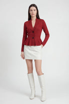 Sophia Lumina Burgundy long cardigan sweater with relaxed fit, cozy knit, and open front, suitable for casual wear.