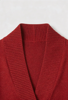 Sophia Lumina burgundy long cardigan sweater with relaxed fit, cozy knit, and open front for casual comfort and style.