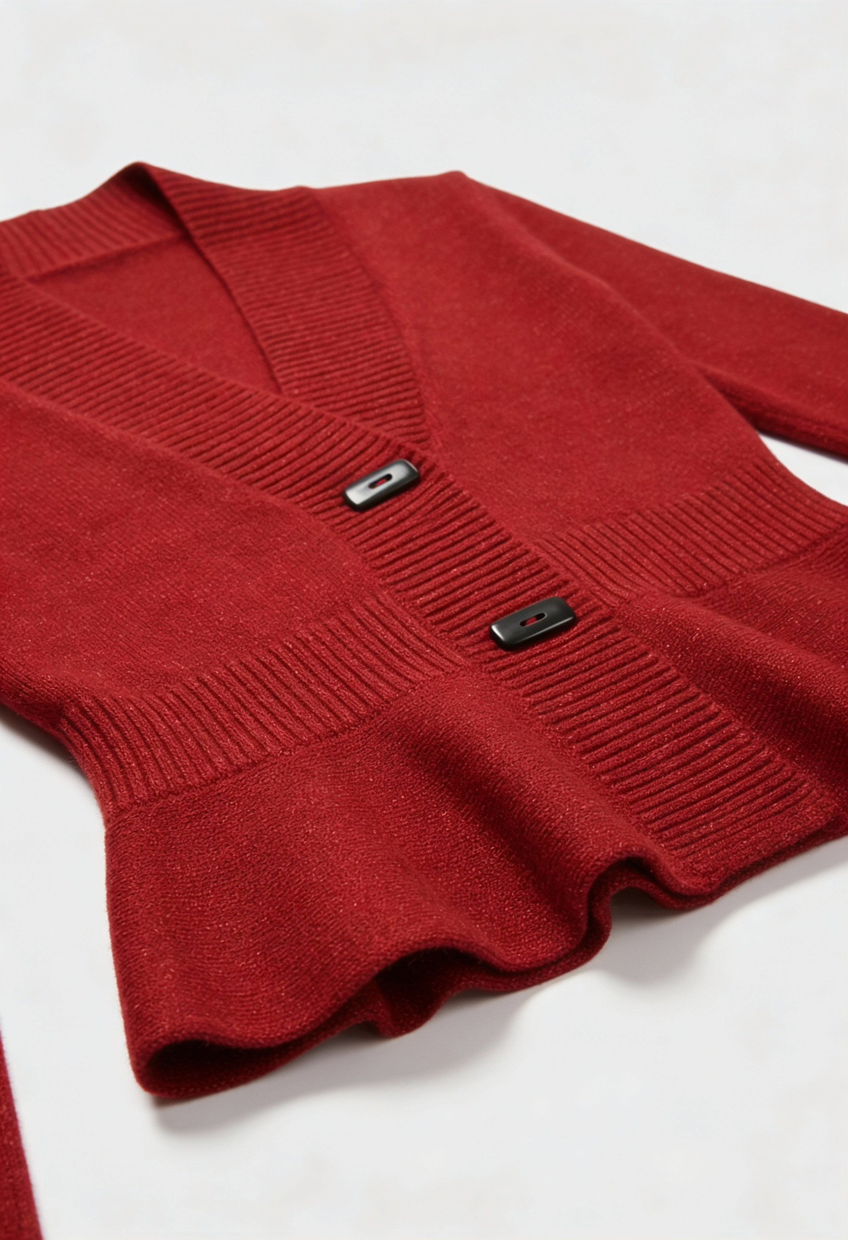 Sophia Lumina Burgundy long cardigan sweater with relaxed fit, cozy knit, and open front, styled on a model.
