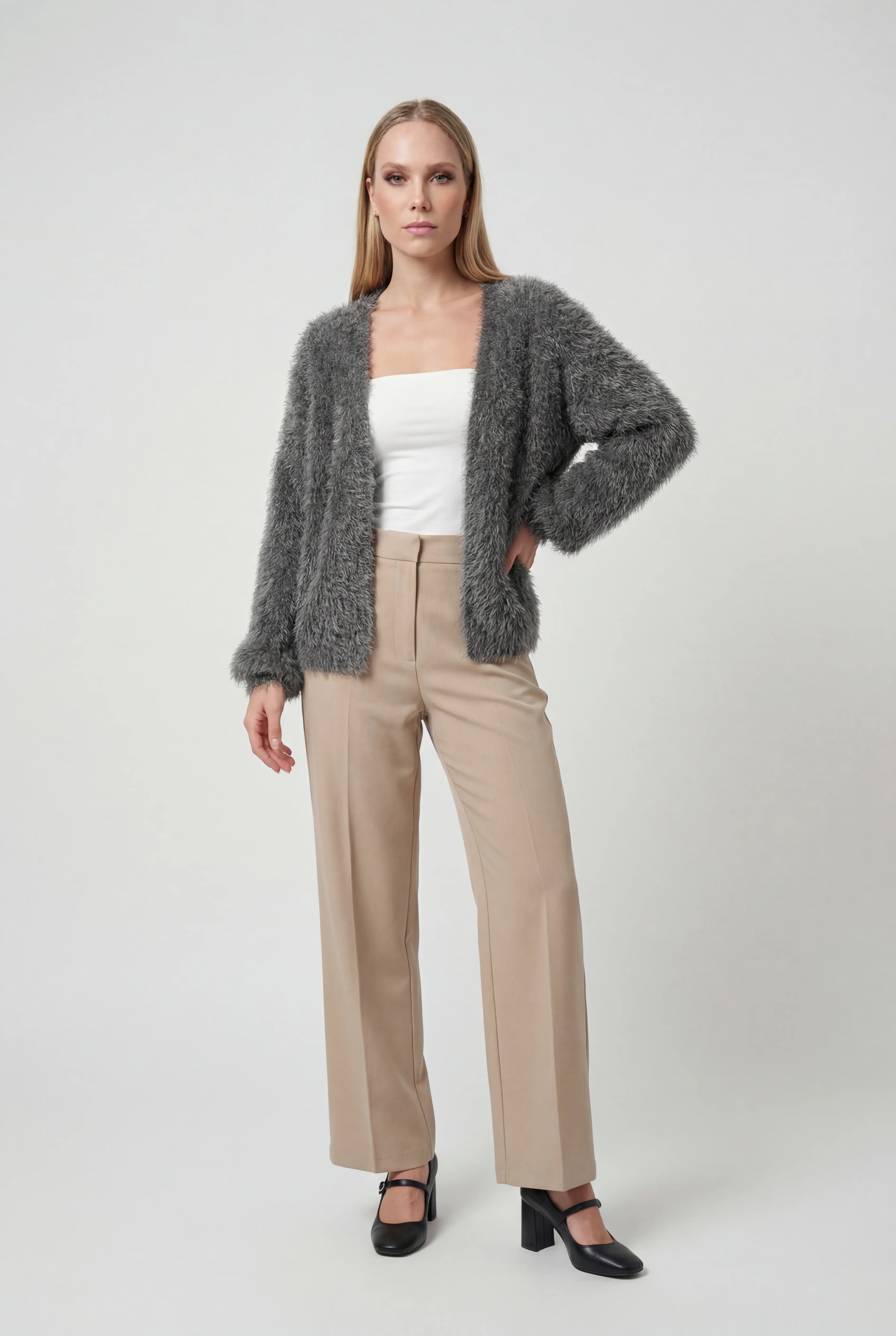 Dark gray Sophia cardigan by Lumina Wear featuring a cozy, relaxed fit, perfect for casual layered looks.