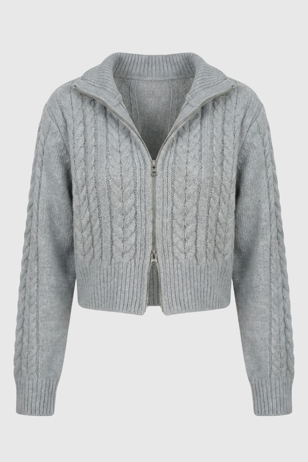 Gray long cardigan sweater by Lumina Wear featuring a cozy, relaxed fit and open front design.