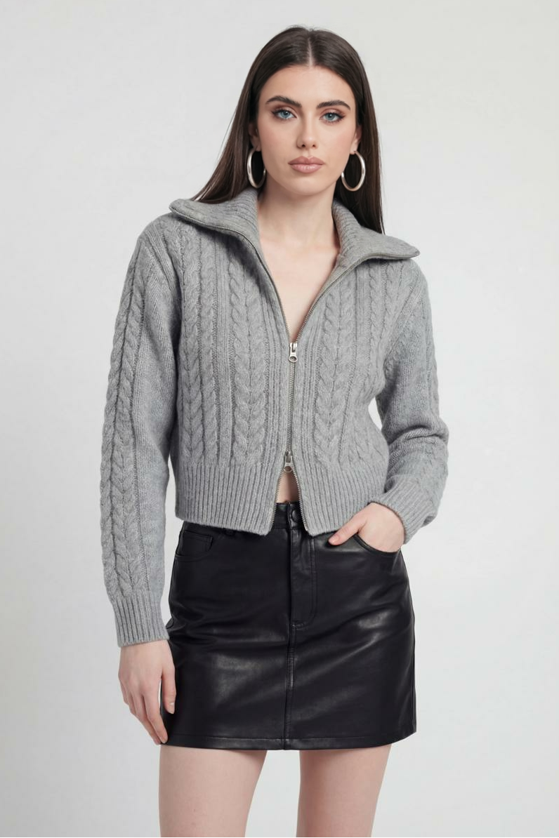 Gray long cardigan sweater by Lumina Wear featuring a cozy, relaxed fit, perfect for casual and layered outfits.