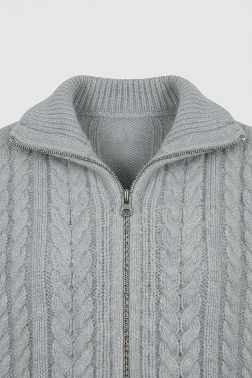 Sophia Lumina gray long cardigan sweater with relaxed fit, cozy knit, and open front, styled casually.