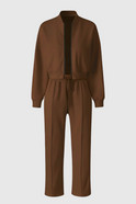 Lumina Wear Sophia cozy high waist sweatpants and sweatshirt set with zipper detail, in brown, perfect for casual activewear.