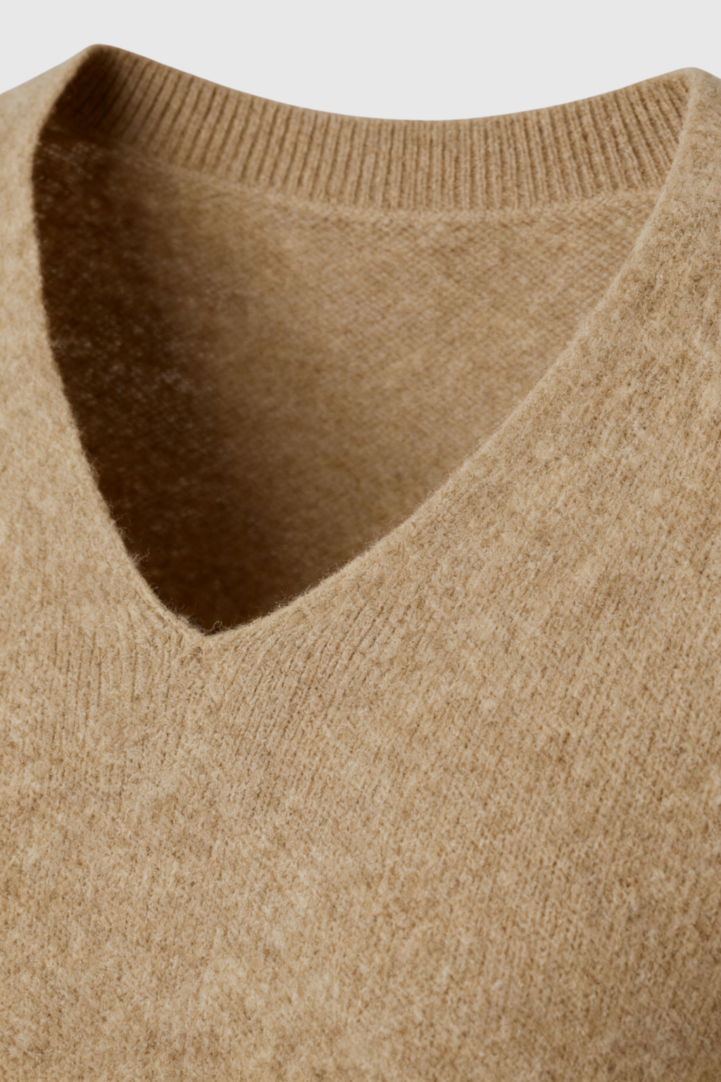 Lumina Wear Sophia cozy khaki knit sweater with V-neckline, featuring soft fabric and stylish design, perfect for casual wear.